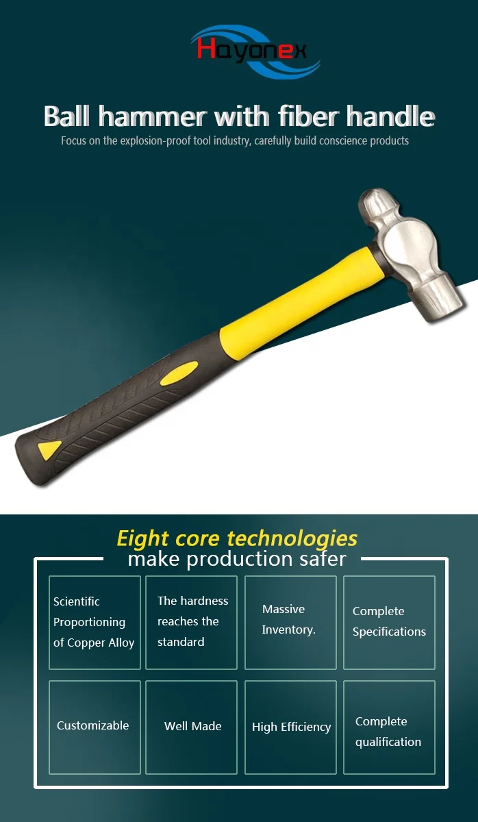 Explosion Proof Hammer Ball Hammer with Fiber Handle Teat Brass Hammer Non Sparking Tools