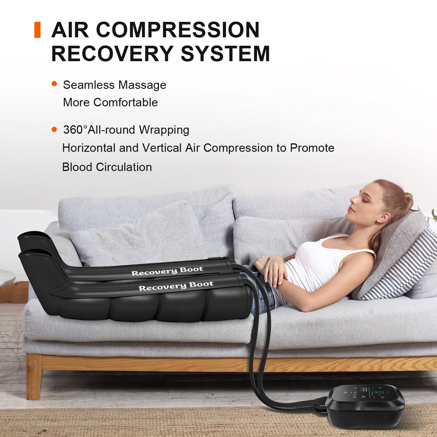 Recovery Boots for Rechargeable Muscle Soreness and Pain 5 Overlapped Chambers Air Compression Leg Massager
