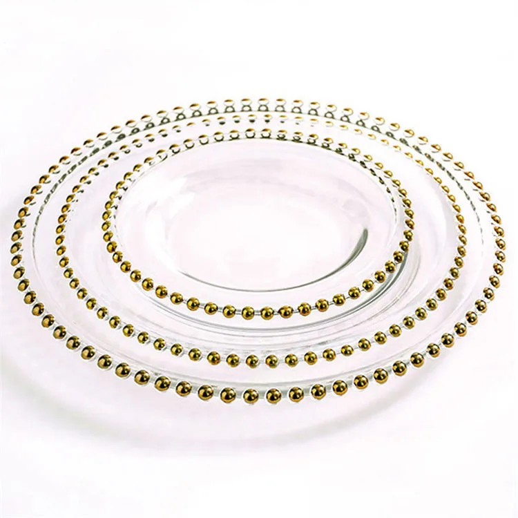 Wholesale Unbreakable Transparent Glass Decoration Plate With Golden