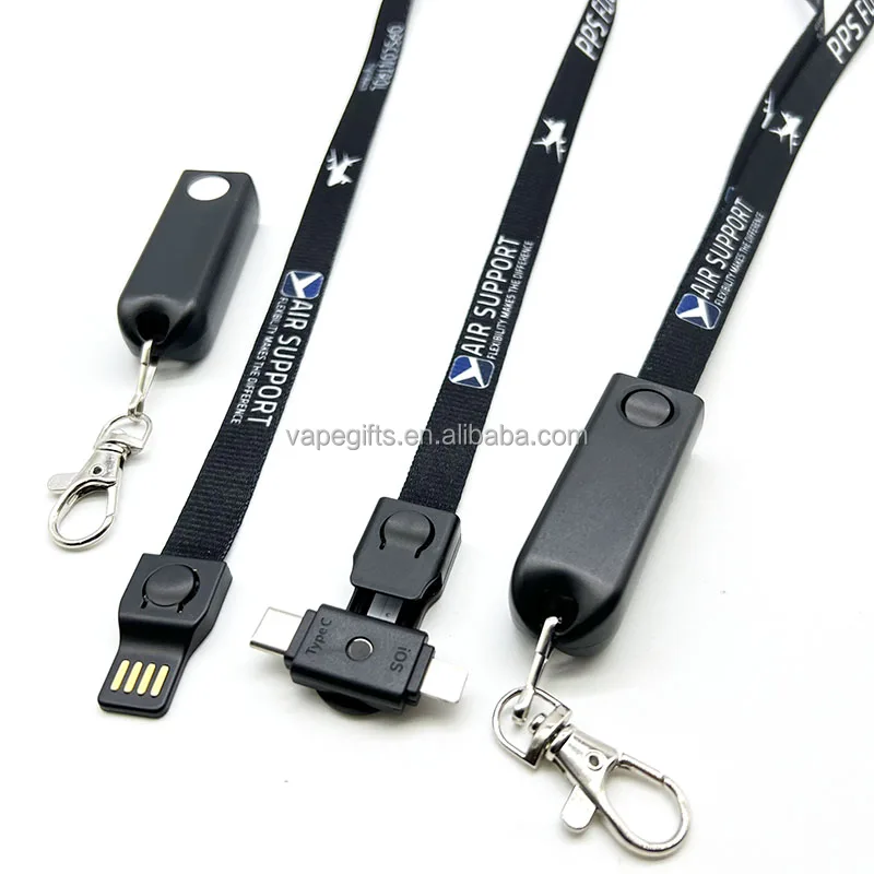 3-In-1 Charging Cable Lanyard with Phone Holder and Wallet Charger Lanyard for Promotion Gift