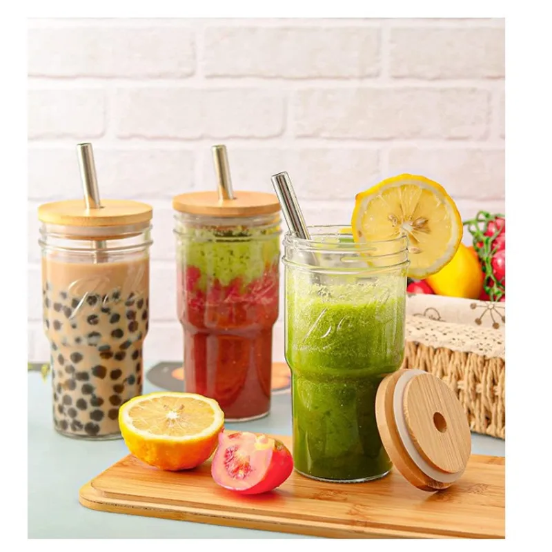 Reusable Glass Bubble Tea Cup Smoothie Tumbler Milkshake Wide Mouth