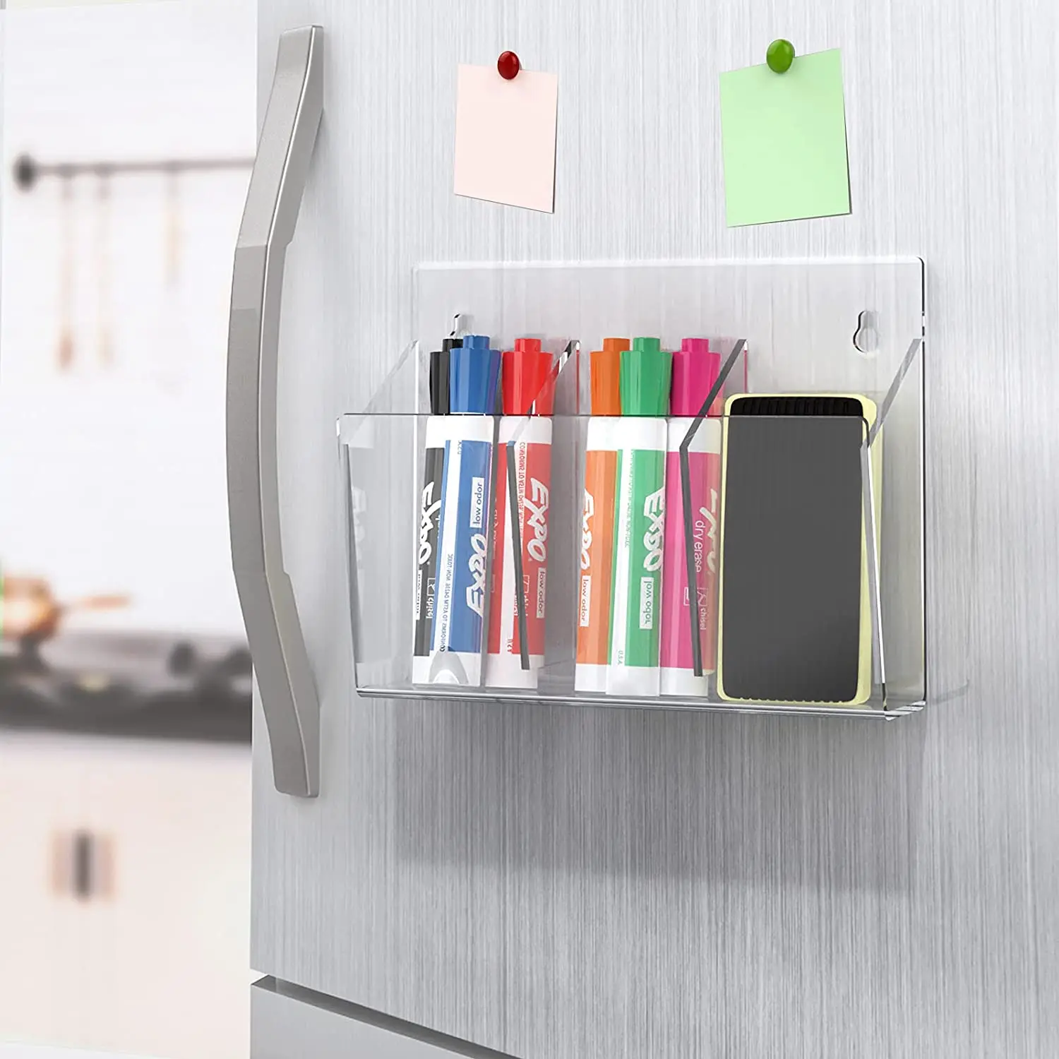 MaxGear Wall Mounted Marker Holder 3 Compartments Dry Erase Marker  Organizer, Acrylic Marker Holder Organizer for Whiteboard and Locker  Accessories
