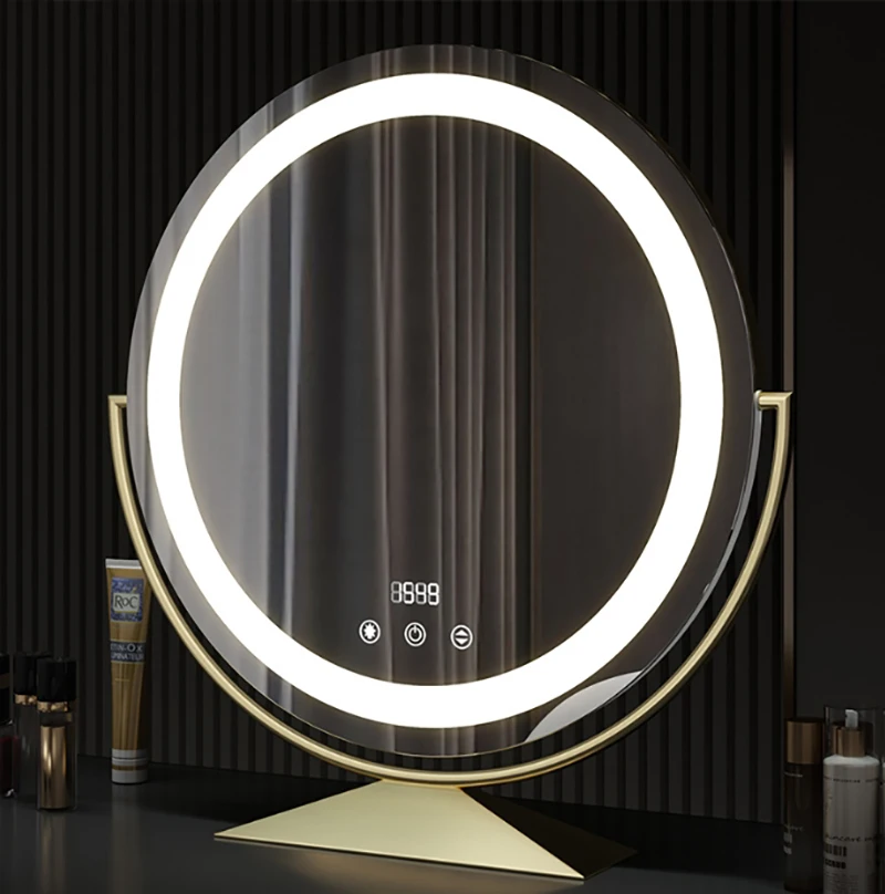 Modern Silver LED Makeup Mirror with Smart Touch Buttons for Bathroom and Vanity 0