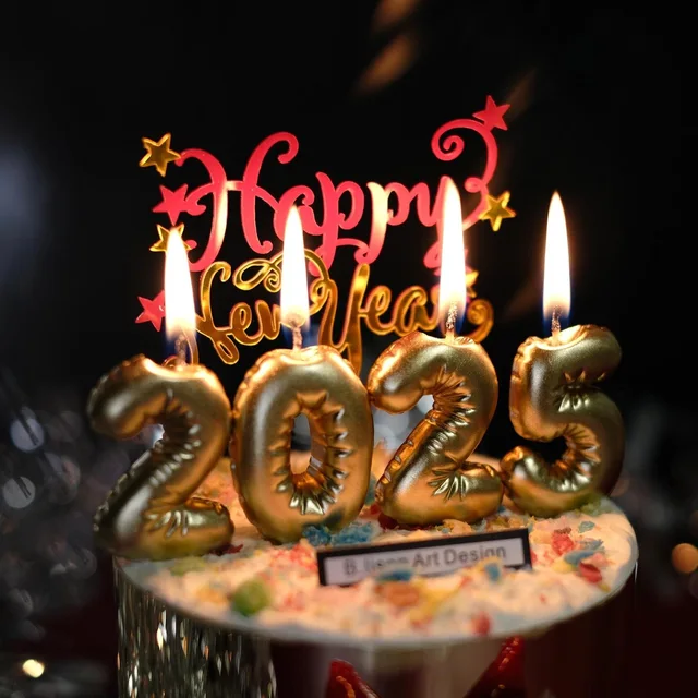 2025 Happy new year acrylic cake decoration birthday digital candle cake plug-in cake toppers