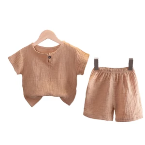 Wholesale Children's Clothing Summer Cotton Linen Breathable Short-Sleeved Suit Boys Clothing Sets