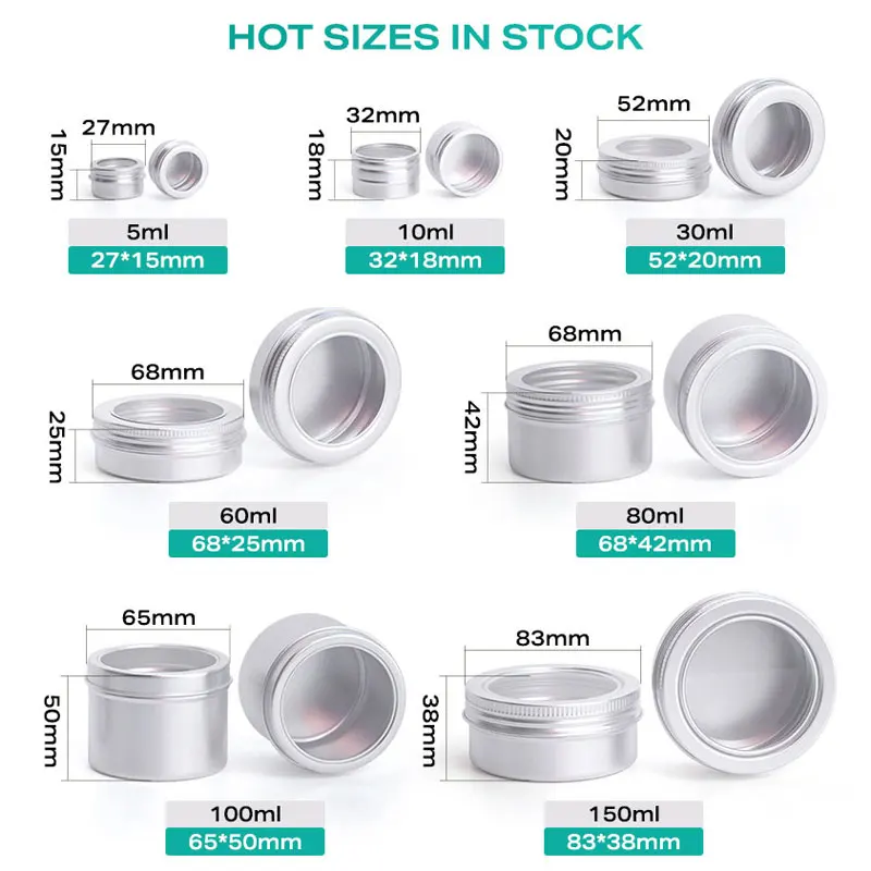 30ml 50ml 80ml 100ml Aluminum Round Tin Can with clear Window for Earrings Rings Metal Container Jar Box with Lid