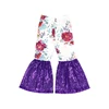 Pantalones acampanados para niños con lentejuelas blancas, rojas, rosas y moradas