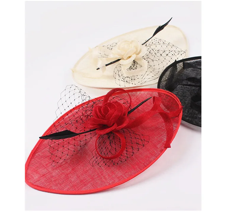 Sinamay Red Church Hat Elegant Fascinators Fancy Hats for  display picture 3
