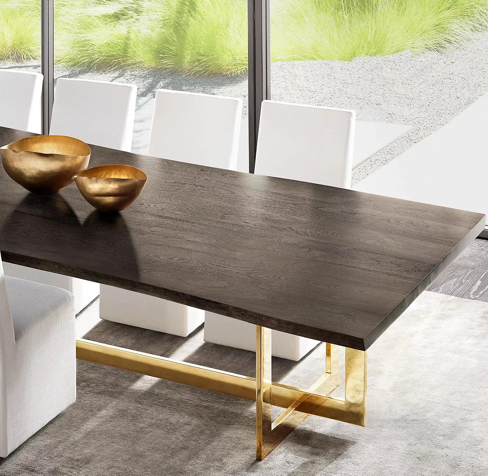 Simple Rectangular Wooden Table with Metal Stand Solid Wood Dining ...