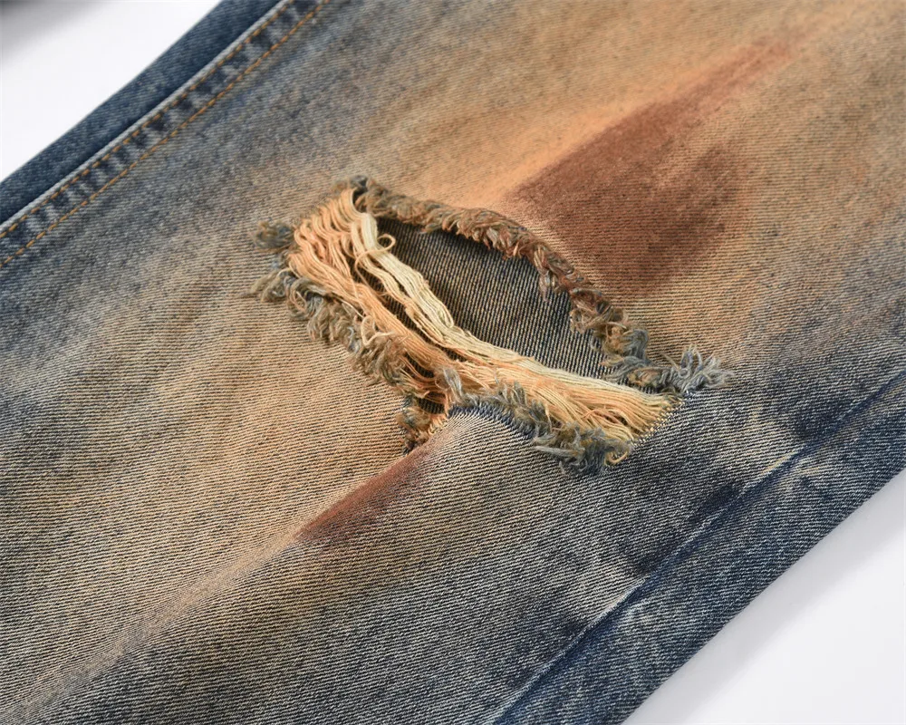 Clothing Manufacturers Punk Ripped Dirty Custom Denim Wide Leg Pants Baggy Jeans Man Men's Jeans Men