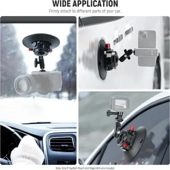 NEEWER 6"/15.2cm Camera Suction Cup Mount With Ball Head Magic Arm, Metal Suction Cup Mount on Car Windshield Dash for Camera detail image