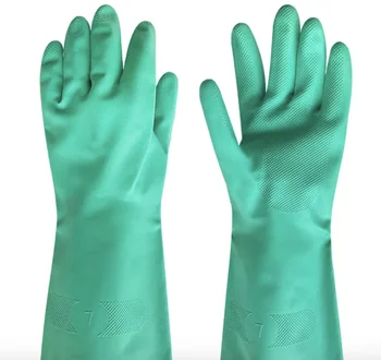 Green Reusable Chemical Resistant Safety Work Nitrile Latex Dipping cotton liner 35cm long gloves