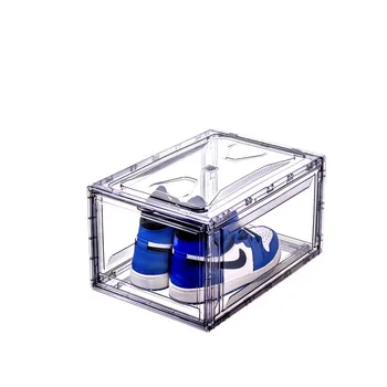 Factory Supply Large Clear Shoe Boxes Organizer 1Ft Tall Square Storage with Magnetic Function Shoe Box Storage Organiser