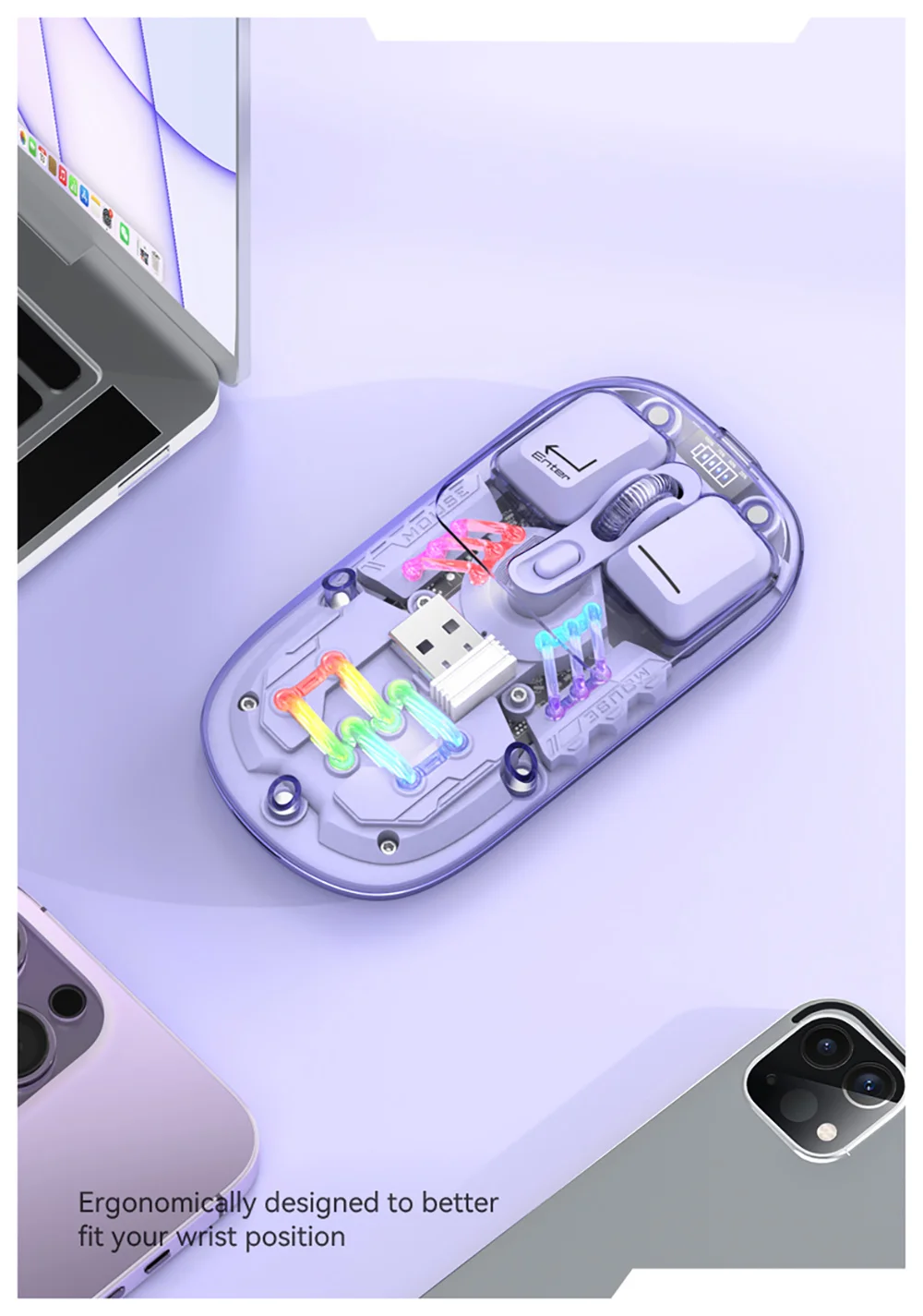 Honey Peach Wireless PC Mouse 1600DPI BT5.0 2.4G Dual Mode Connection for Computer Compatible with Windows Android Mac OS