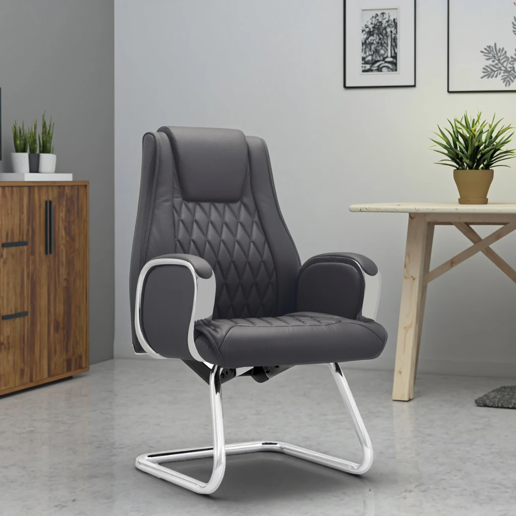 Contemporary Curved Executive Frame Chair Reinforced Tubular Design Conference Room Decor 5