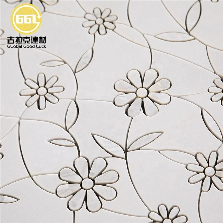 Unique Shape Marble Mix Flower Shell Pattern Waterjet Mosaic Wall Tile