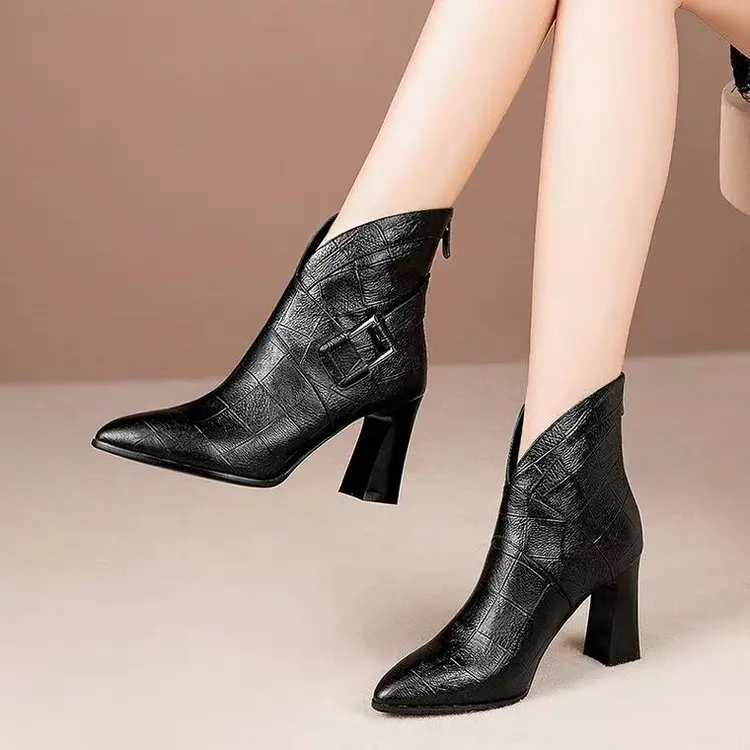 Autumn And Winter New Style Short Boots Women's Fashion Thick Heel High ...