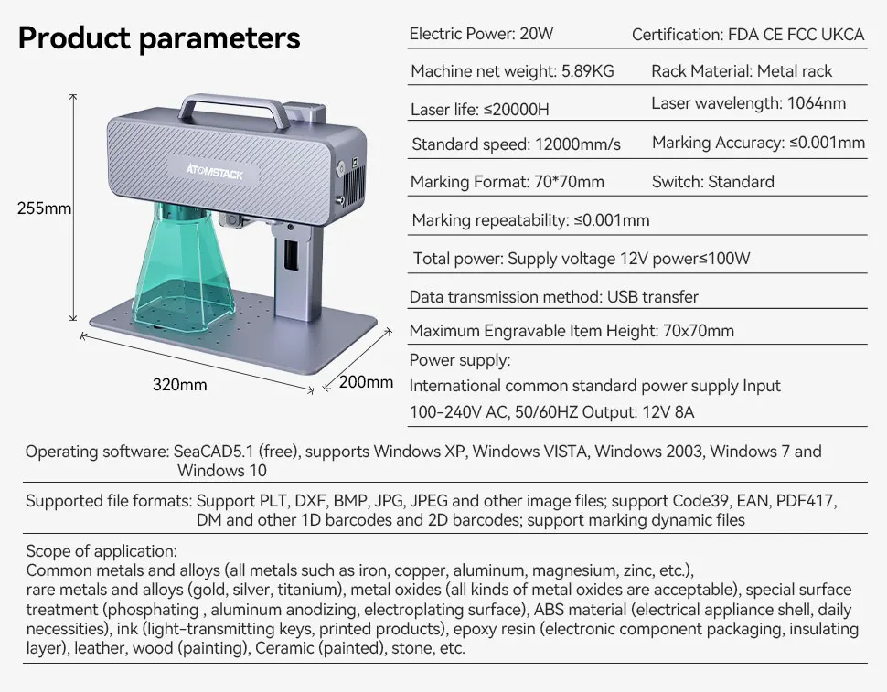 ATOMSTACK M4 Desktop & Handheld Fiber Laser Engraver - Marking Machine for Metal, Plastic, and Leather