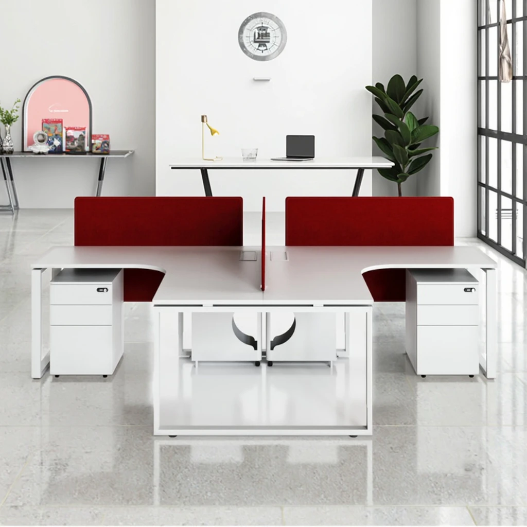 T-Shaped Modular Foldable Automatic Office Workstation Panel System Wood Frame Standing Computer Desk Storage Modern 6