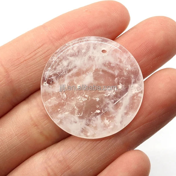 Natural crystal clear crystal pendant, 30mm round chip shape single hole DIY necklace accessories, energy meditation stone