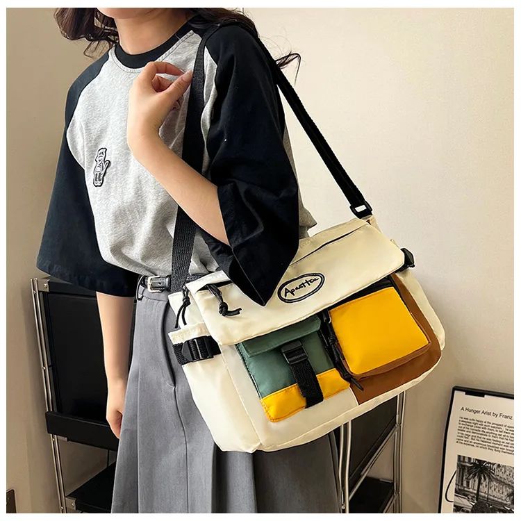 New Trendy Brand Colorful Contrast Crossbody Bag for Men and Women Casual Sporty Cool Design Multi-Color Shoulder Canvas Bag