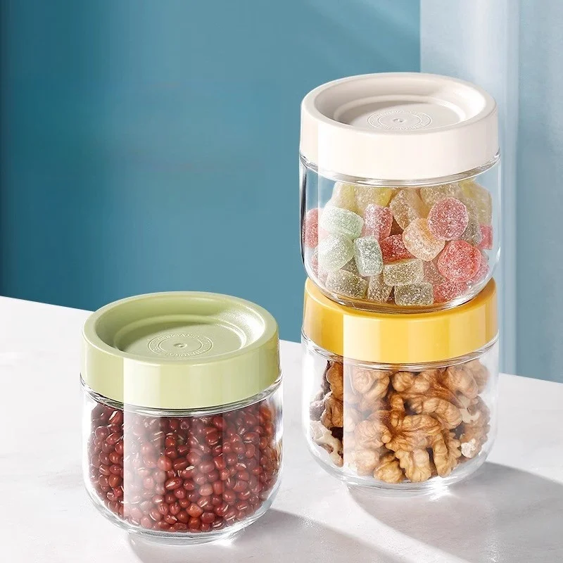 Wholesale Kitchen Glass Jar Container Covered Circular Glass Food Storage Jar