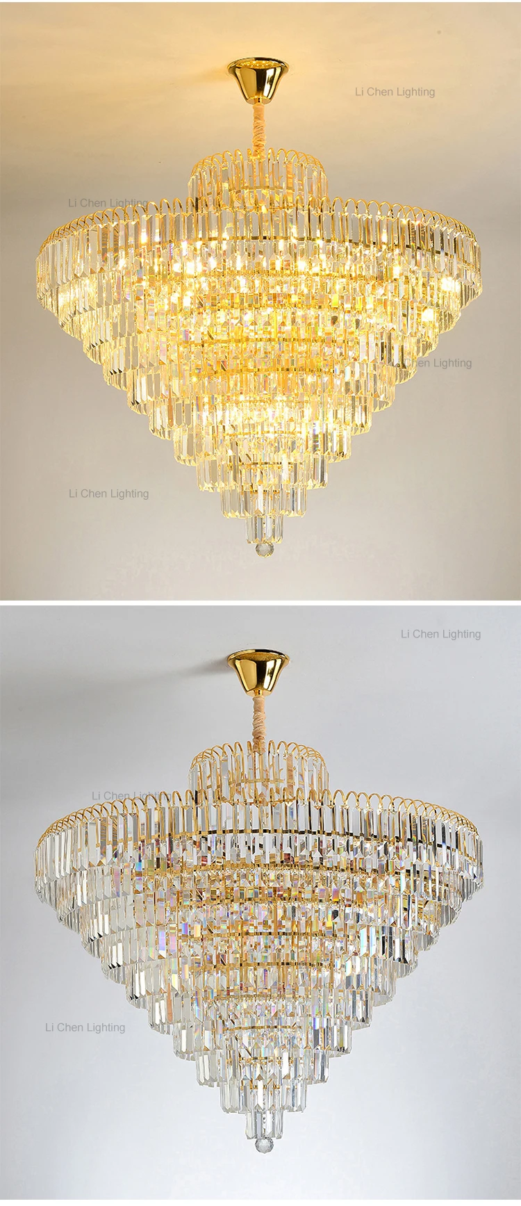 p0058 luxury round gold crystal chandelier  modern tiered led pendant lamp for living room-2