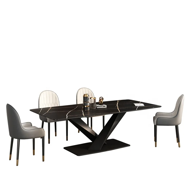 Italian Modern Simple Style Dining Room Set Carbon Steel Frame Marble Table Dining Room Furniture