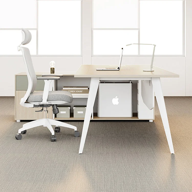 6 Feet Simple Style L Shaped Executive Desk With Wide Countertop Stylish Wooden Office Standing Boss Table With Return Storage
