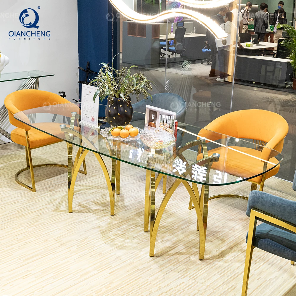 Wholesale High Gloss Glass Top Dining Room Tables Set