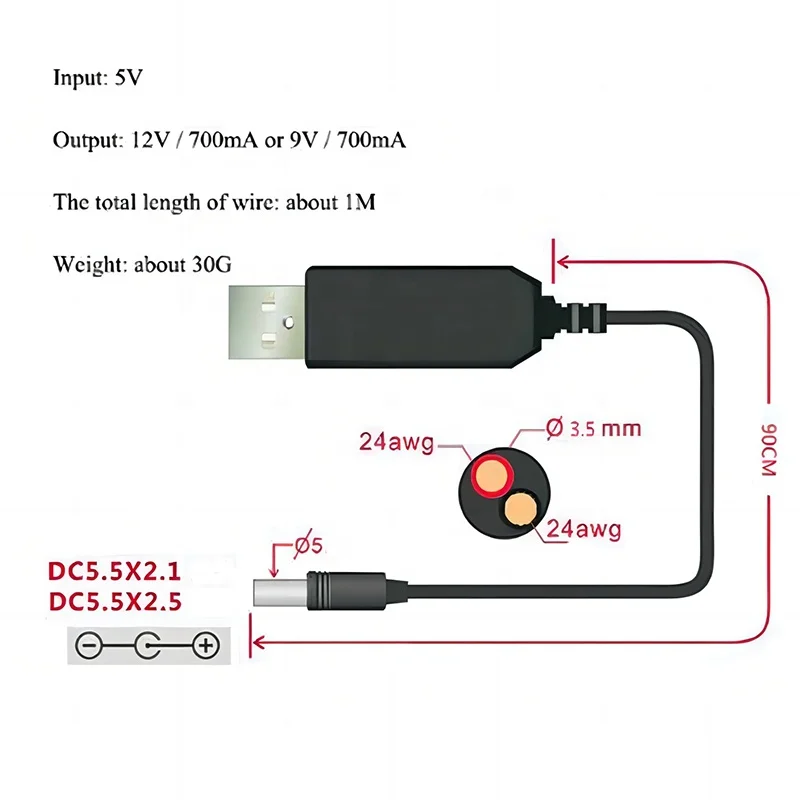 Convert Module Usb 5V Step up to Dc 9V and 12V Voltage Step-Up Convertor Cable