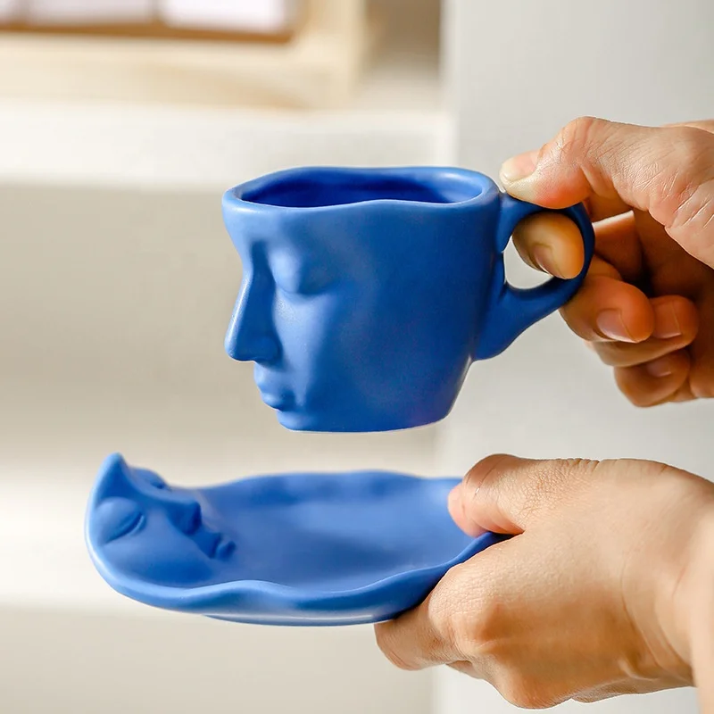 Nordic Ceramic Coffee Mug Unique 100ml/260ml Face Sculpture Design Wholesale Espresso Cup for Cafe Shop and Party Occasions