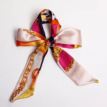 Women Chain Pattern Customized Printing Scarves Red and White Arab Scarf 90*4Cm Polyester Handbag Slender Skin-Friendly Belt