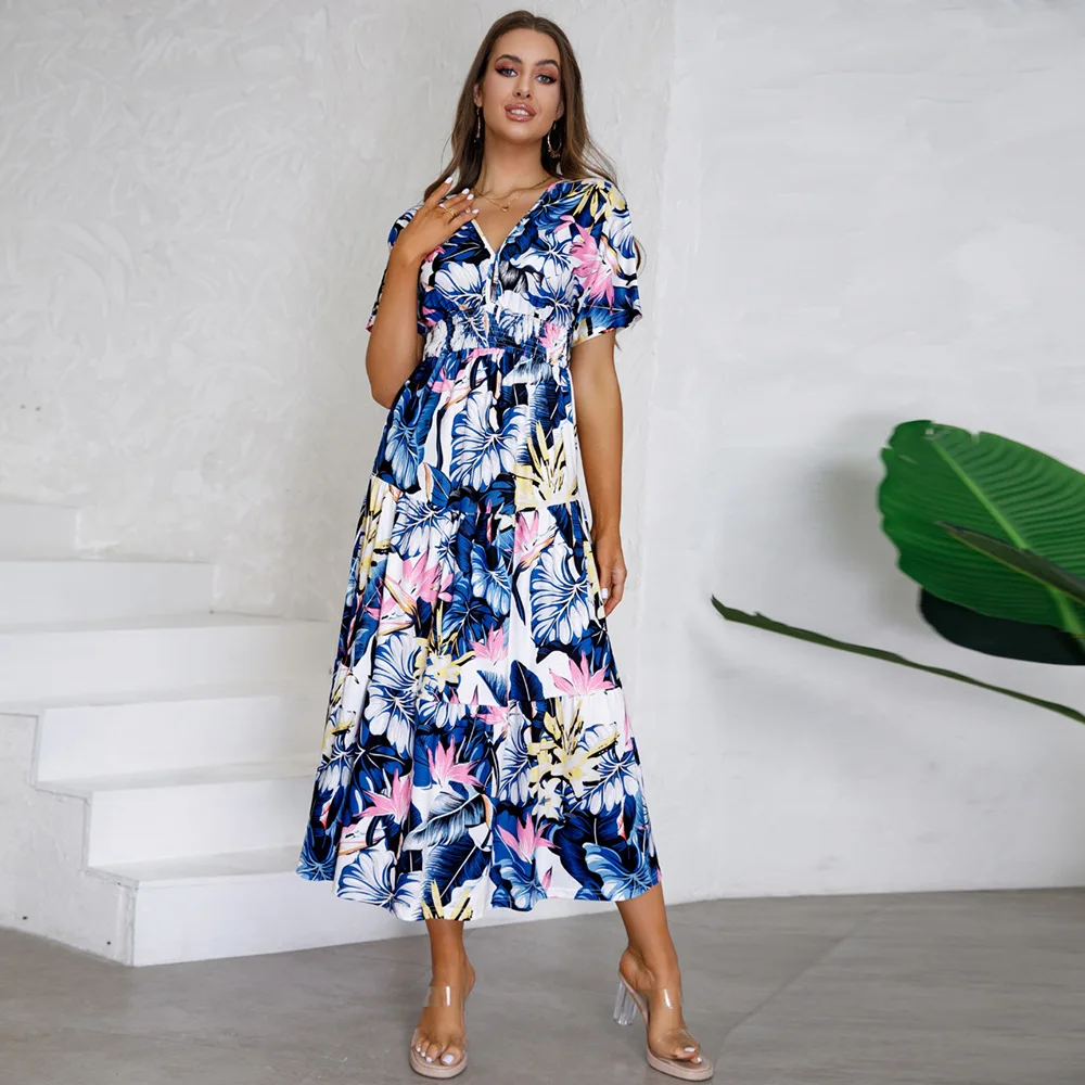 chinese dress ladies Wholesale Bohemian Wedding Guest Dress, Boho Long Summer Dress Blue / S / Cotton main image 0