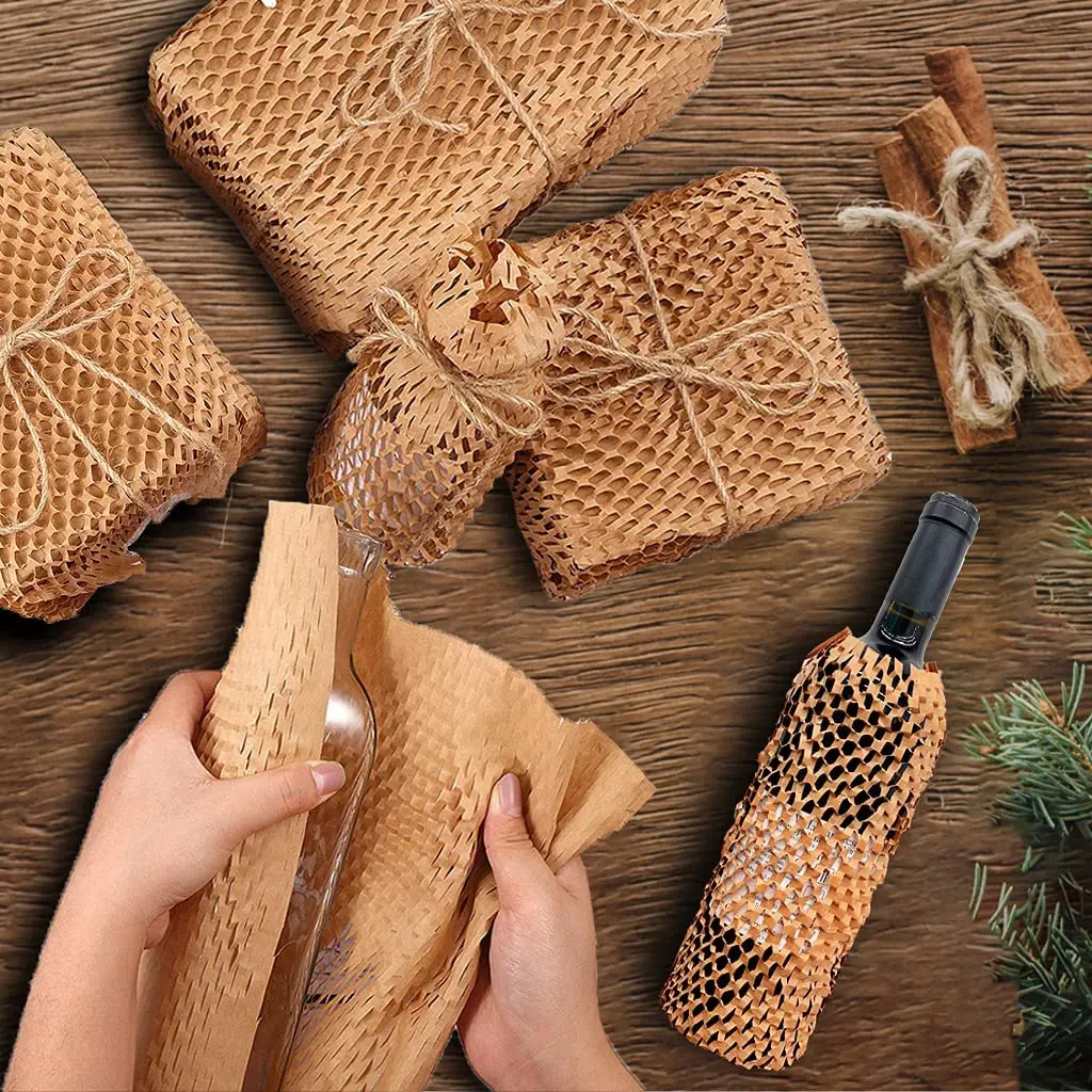 GDCX Recyclable Custom Size Eco Friendly Cushioning Packaging Kraft Paper Wrap Honeycomb Paper for Wrapping Glass
