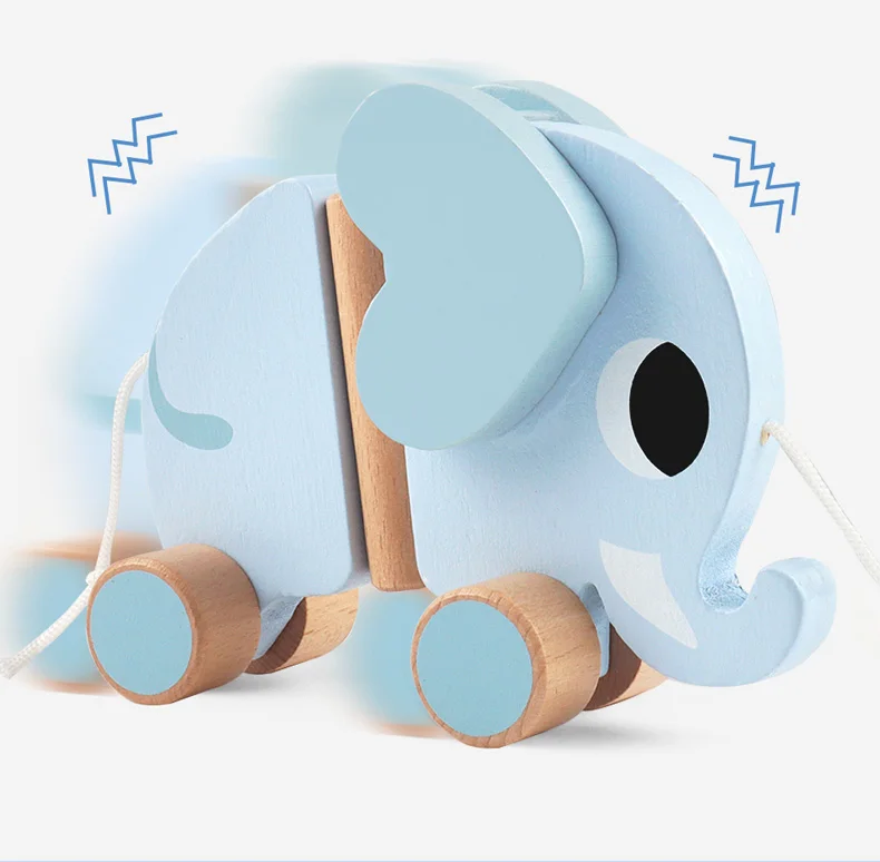 Деревянный слон вращающаяся качалка-пуш и тянуть вдоль автомобиля Вибрирующая детская игра небьющаяся веревка игрушка для домашних животных