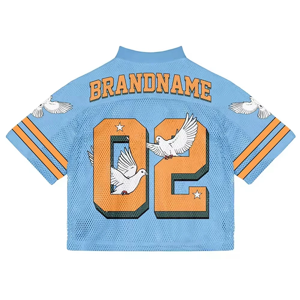 SALATI Custom Full Print Streetwear American Retro Football Jersey High Quality Sublimation Mesh Boxy Cropped Men T-shirts gallery 4