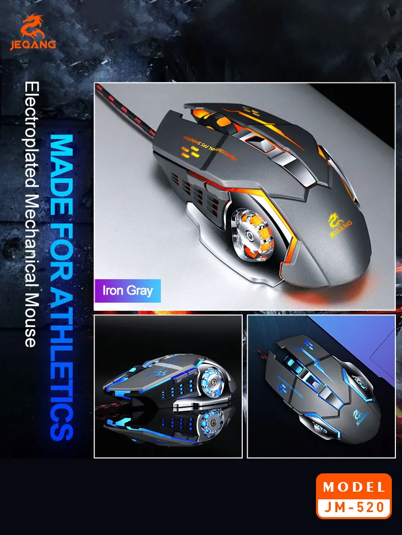 Jeqang Right Hand Orientation 6D Wired Ergonomic Gaming Mouse FCC Certified USB Connection for PC/Desktop Use