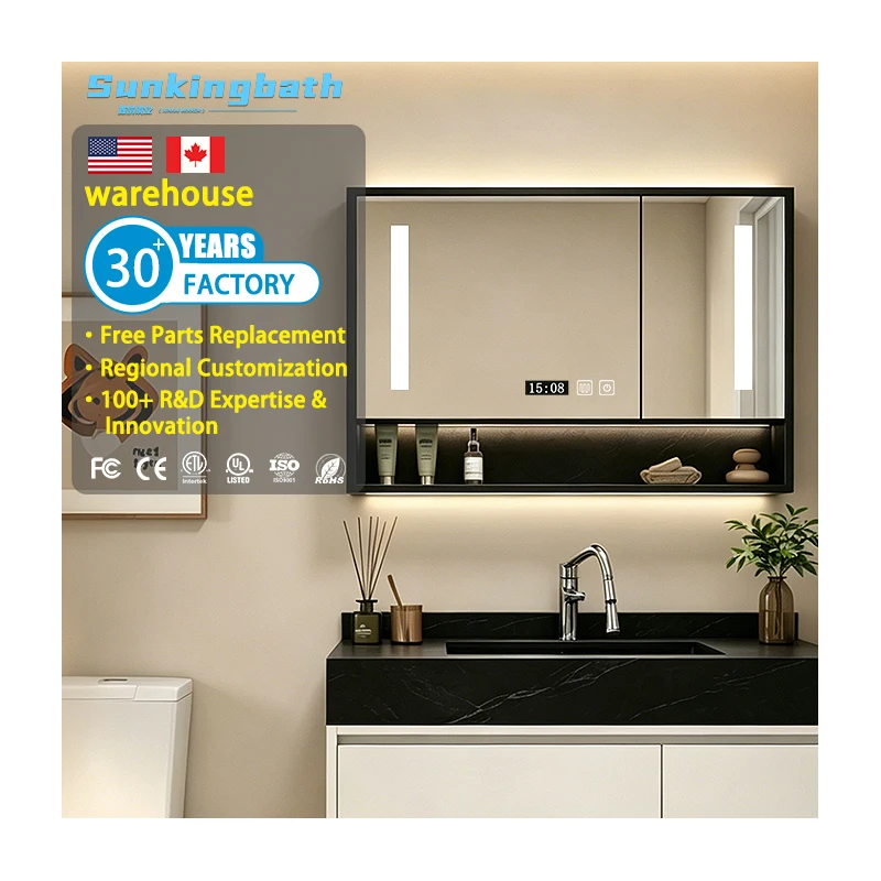 Modern Bathroom Vanity Cabinet Aluminium Led Makeup Cabinet Wall Mounted Bathroom Mirror Cabinet with Led Light for Hotel