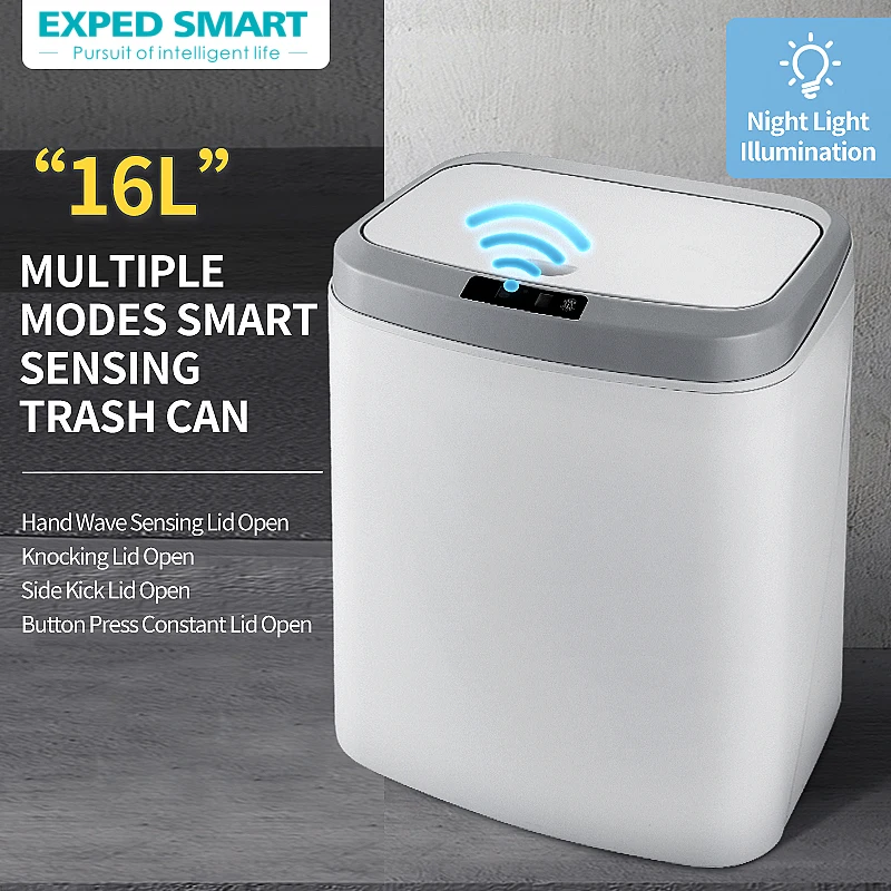 16L Intelligent Induction Automatic Sensing Trash Can Smart Dustbin Trash Bin Living Room Rubbish Office Smart Electric with Lid