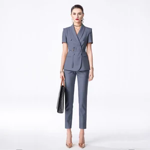 Women's Elegant Office Formal 2-Piece Set Summer Short-Sleeved Nine-Inch Pants Skinny Fit ODM Supplied