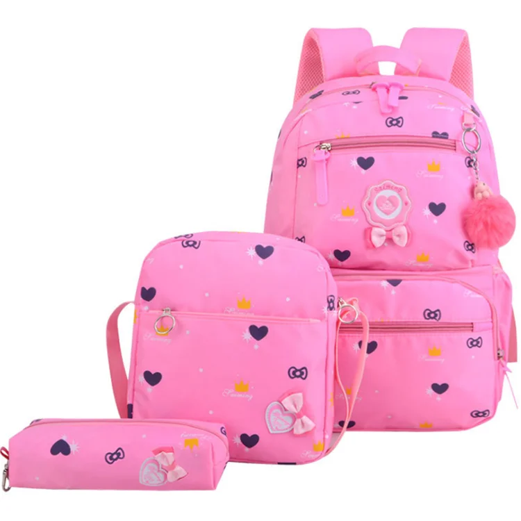 Hotselling Lovely Kitty Printed Canvas Backpack Four-piece Sets Multi-functional School Bags for Girls
