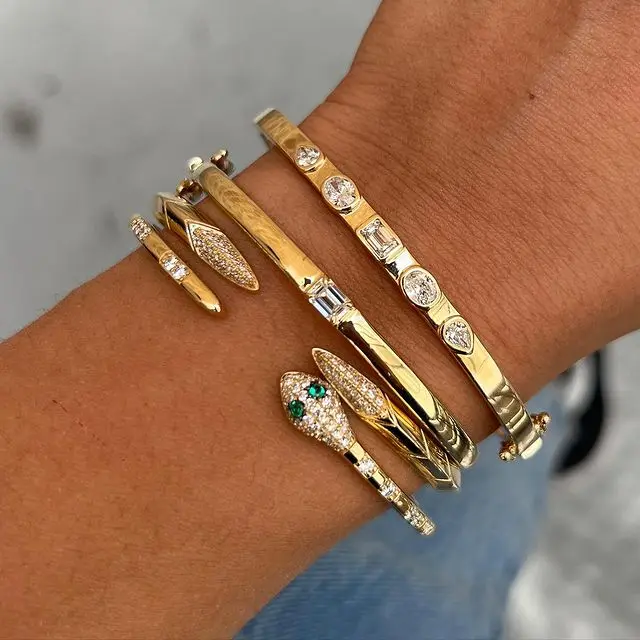 Gold Plated Inlay Zircon Open Adjusted Size Wrap Snake Bangle Bracelet for Women