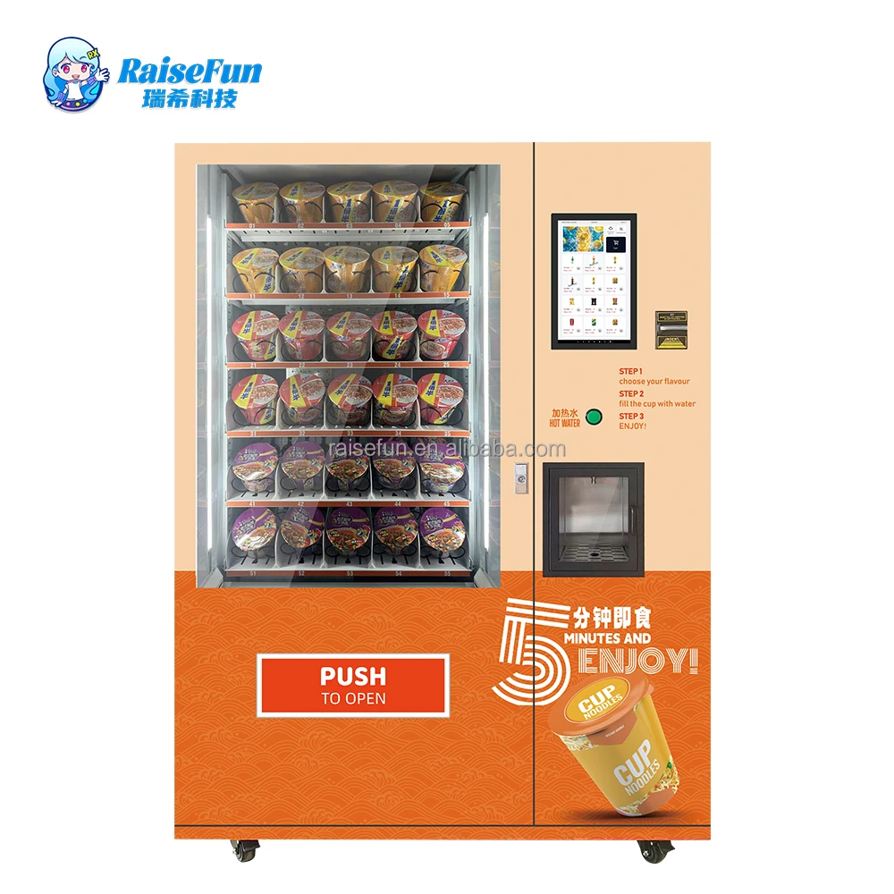 Smart Instant Noodles Vending Machine 24 Hours Self Service Hot Water Cooking Automatic Cup Ramen Multi Payment System