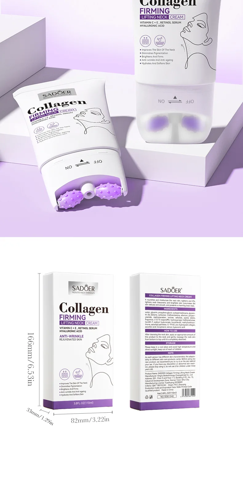 OEM Roller Neck Cream Lifting Firming Anti-aging Remove Wrinkle Moisturizing Smooth Nourishing Neck Skin Care Products
