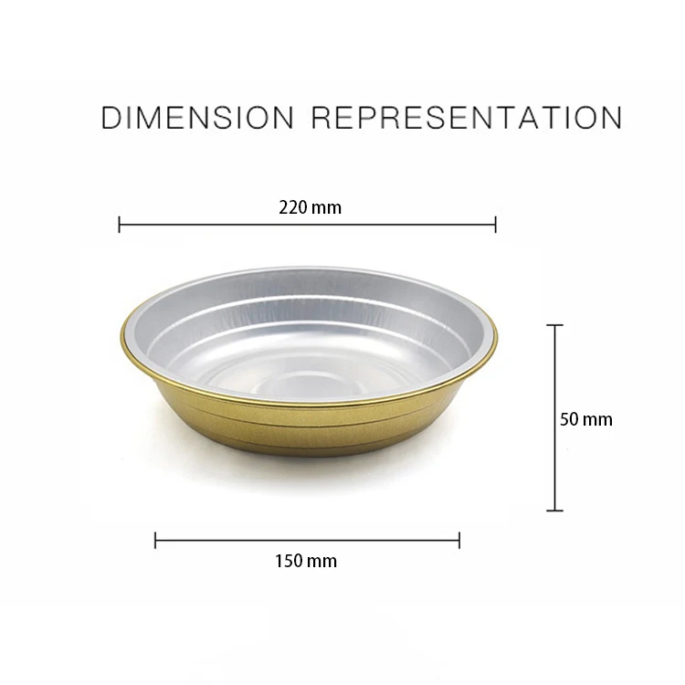 product free sample food grade 1350ml round pasta broiler roasting baking pans gold aluminium foil disposable flan container with lid-3