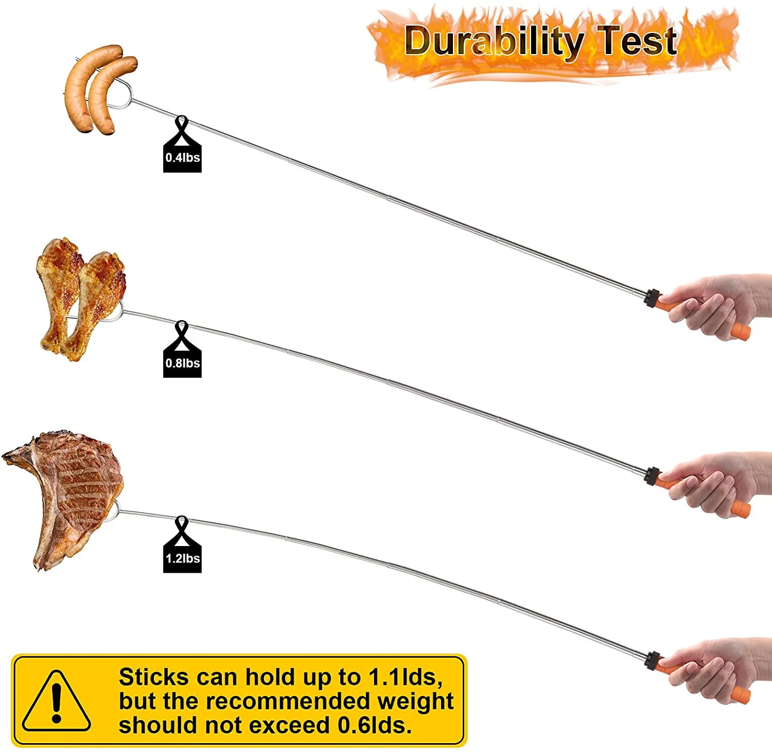 BBQ Forks Stainless Steel Smore Skewers With Wooden Handle Telescoping Smores Roasting Sticks for Fire Pit manufacture