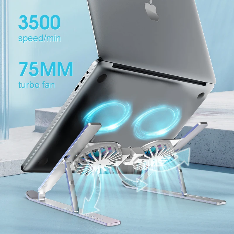 New Trending Adjustable Notebook Riser Stand RGB Fan Cooler Foldable Portable Laptop Cooling Pads