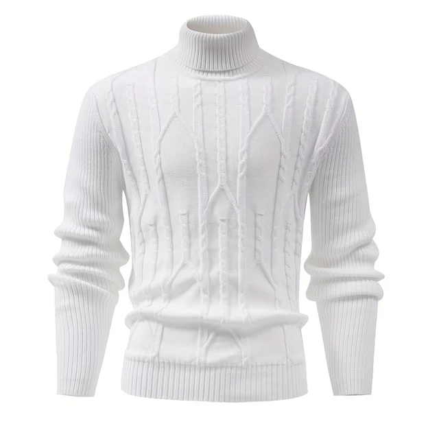Men's Custom Logo Turtleneck Winter Pullover Solid Color High Neck Knitted Design for Autumn Season Anti-Wrinkle Black White