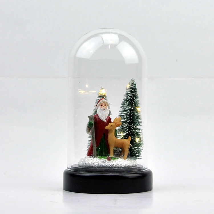 Christmas Glass Bell Jar Dome Santa Claus Deer In Glass Dome Ornaments With Led Light Decoration